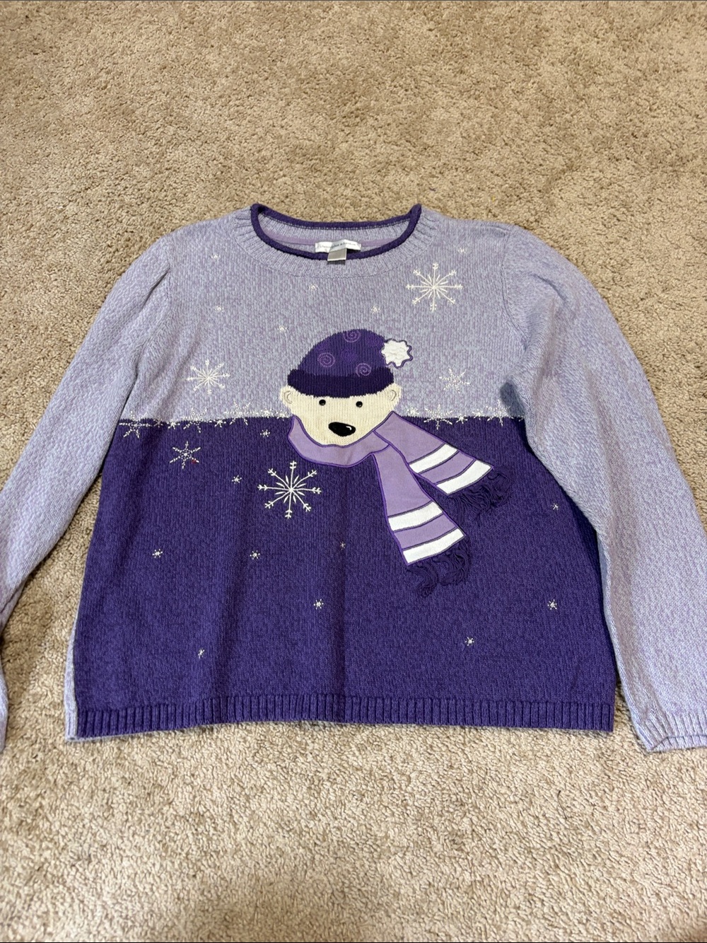 Christopher  & Banks Purple Polar Bear Sweater Large Winter